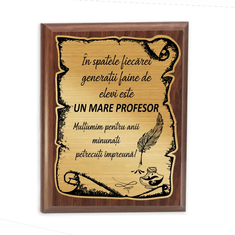 Un mare profesor multumesc, placheta lemn personalizata prin gravura, 165x115 mm, model divgs120 a
